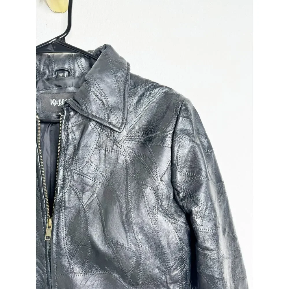 Vintage Black PBX Basics Patchwork Leather Sleek Jacket Coat Medium